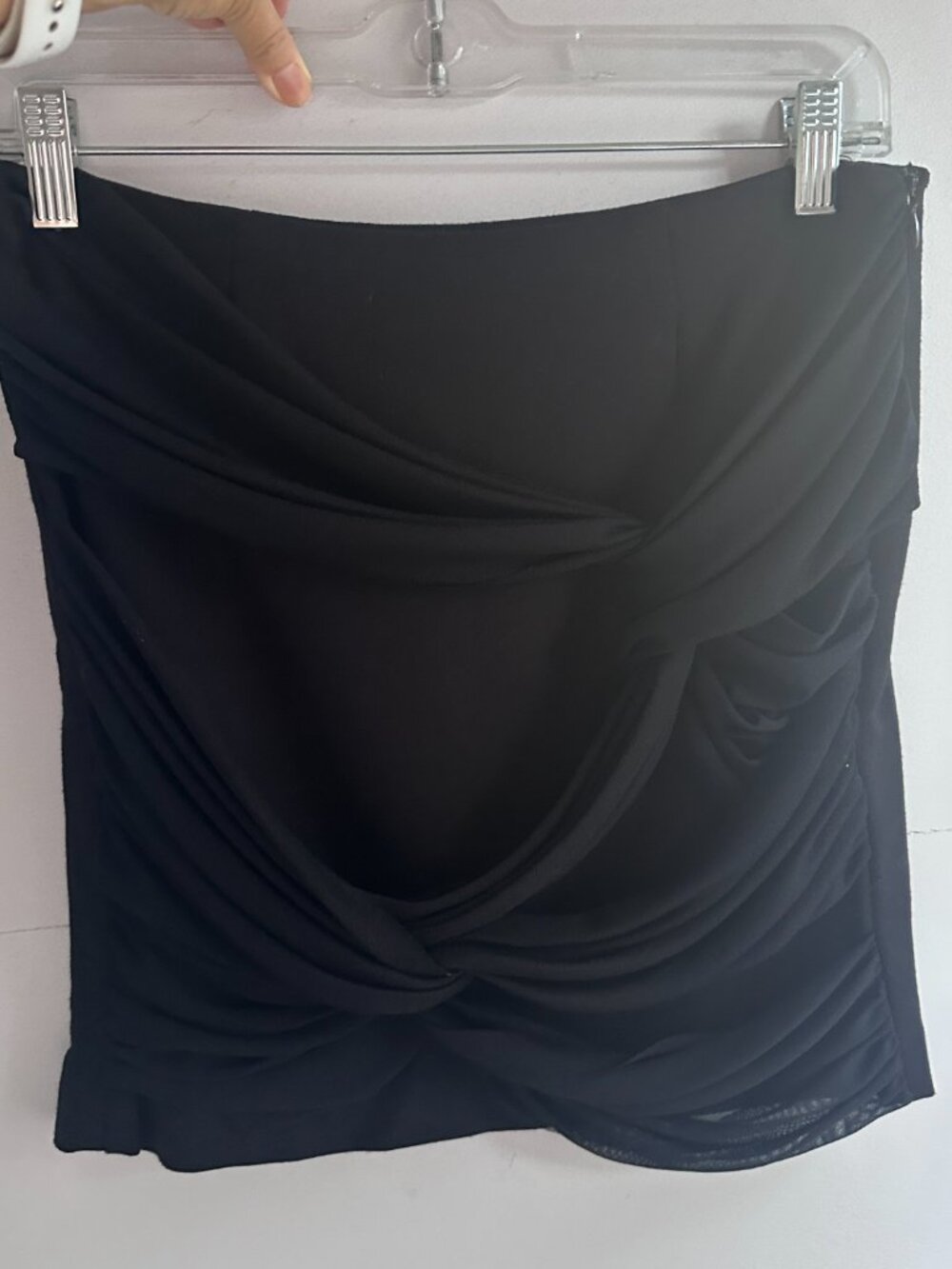 Vivienne Vivienne Tam Black Draped Mesh Overlay Twist Front Mini Skirt Petite 2P